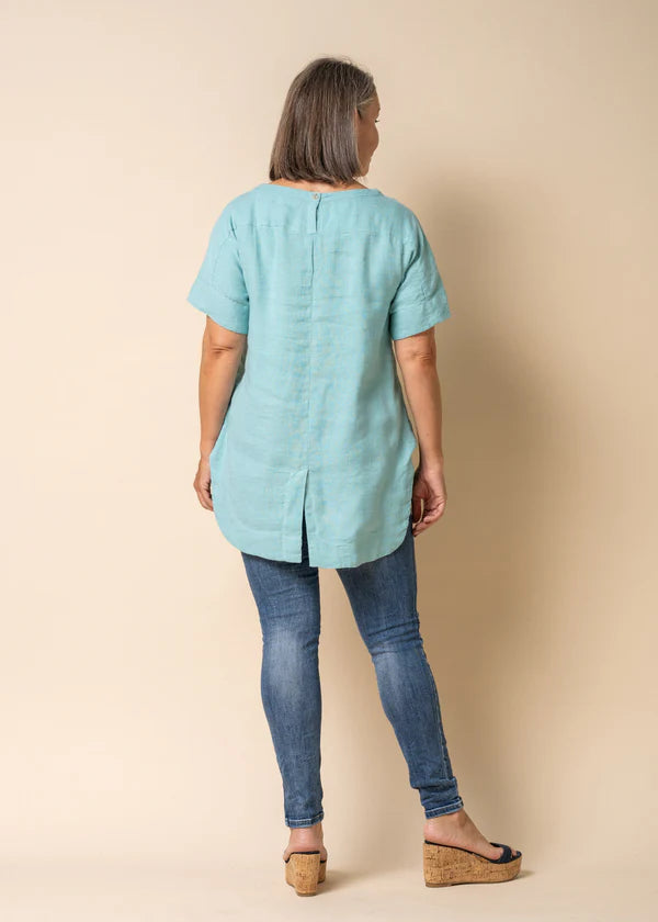 Talulla Linen Top - Aqua Mist