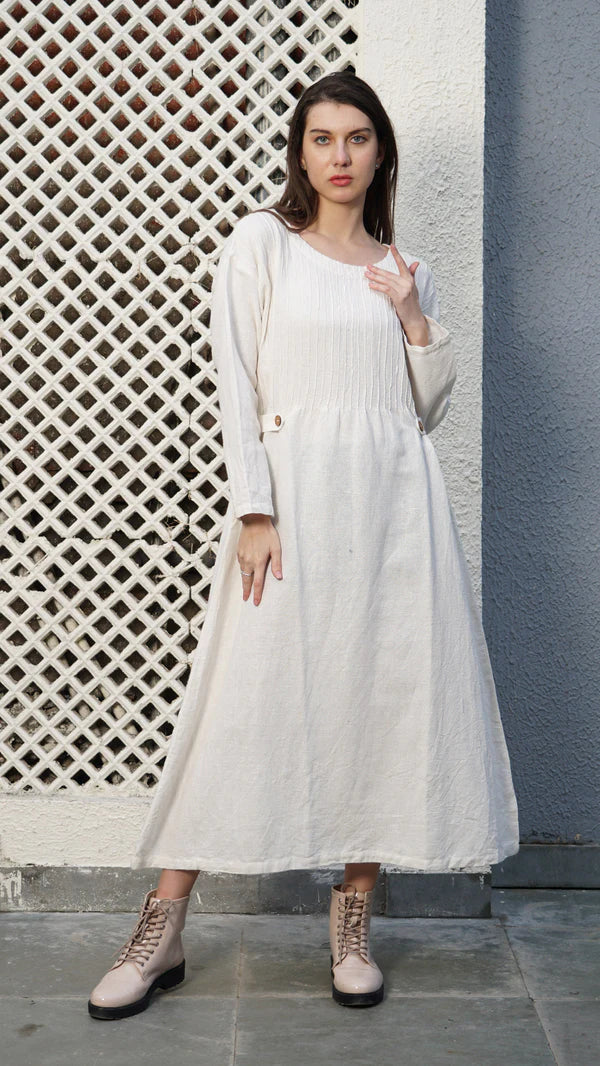 Belinda Linen Blend Dress - Cream