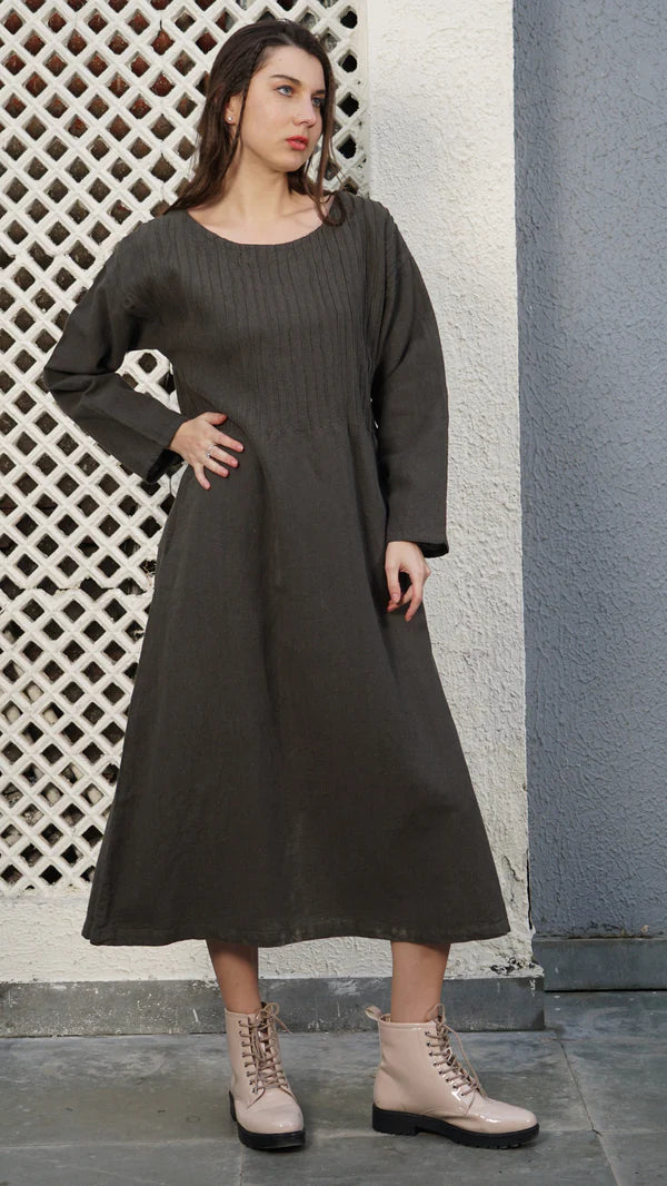 Belinda Linen Blend Dress - Khaki
