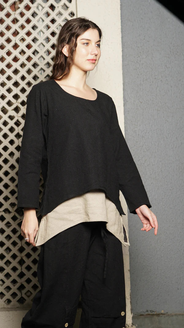 Nadine Linen Blend Top - Onyx