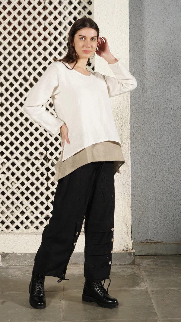Nadine Linen Blend Top - Cream