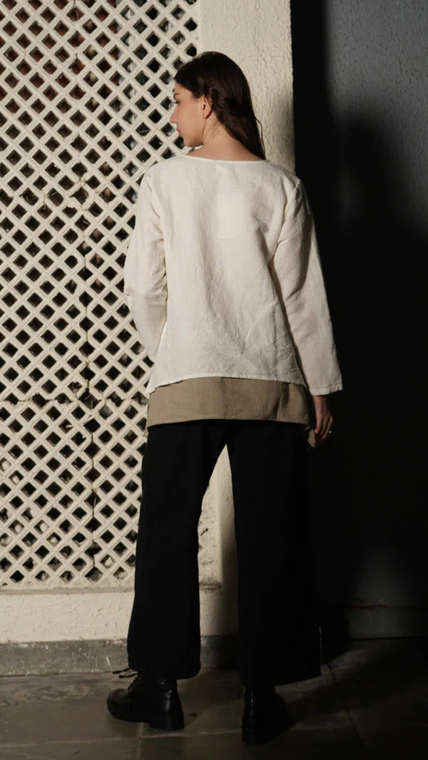 Nadine Linen Blend Top - Cream