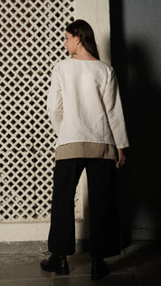 Nadine Linen Blend Top - Cream