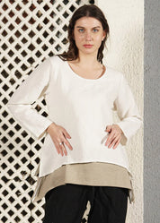 Nadine Linen Blend Top - Cream