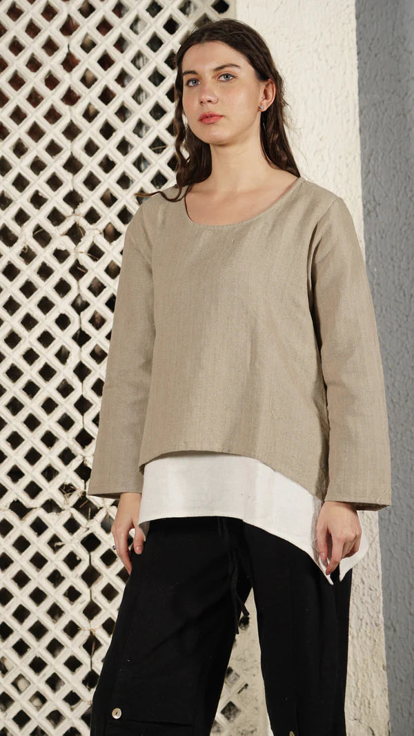 Nadine Linen Blend Top - Latte