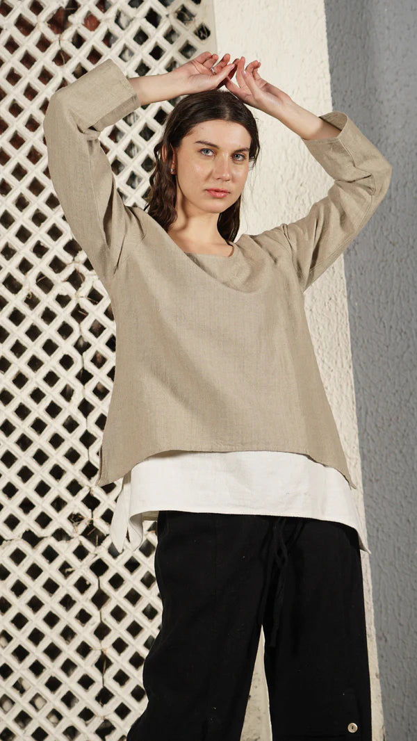 Nadine Linen Blend Top - Latte