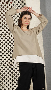 Nadine Linen Blend Top - Latte