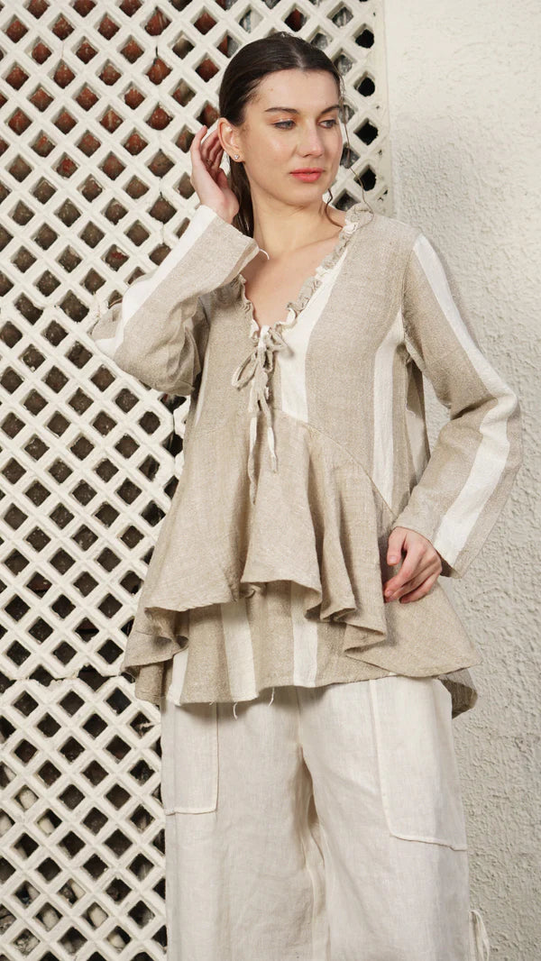 Napoleon Linen Blend Top - Cream
