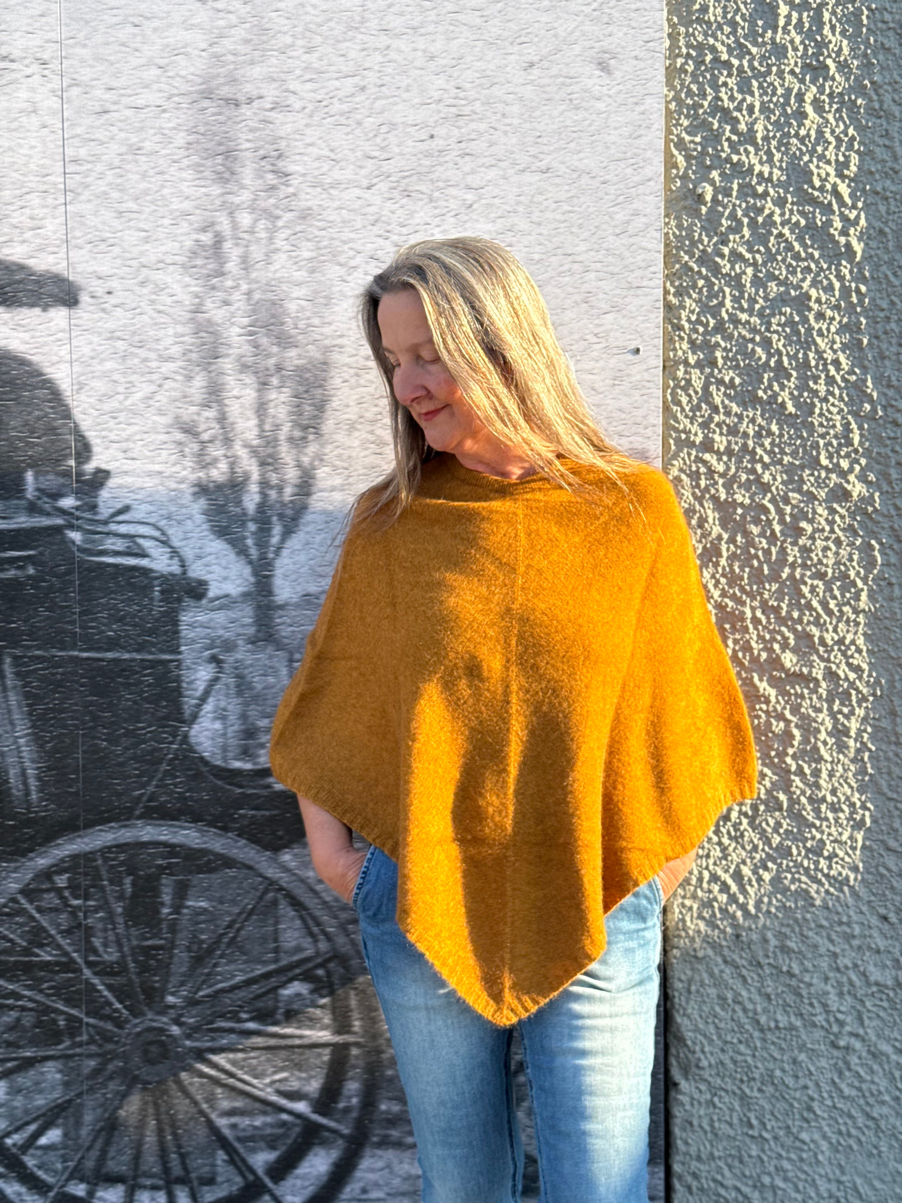 Possum/Merino Poncho - Gold