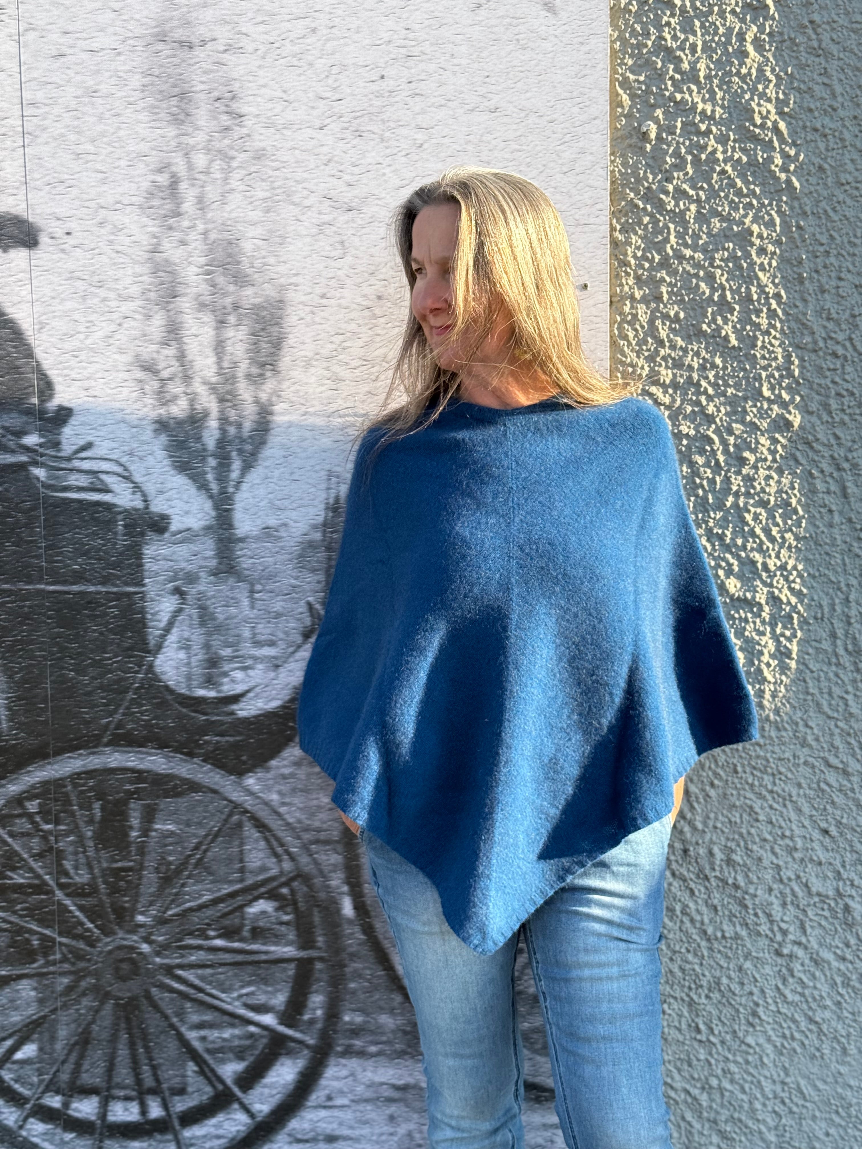 Possum/Merino Poncho - Lagoon