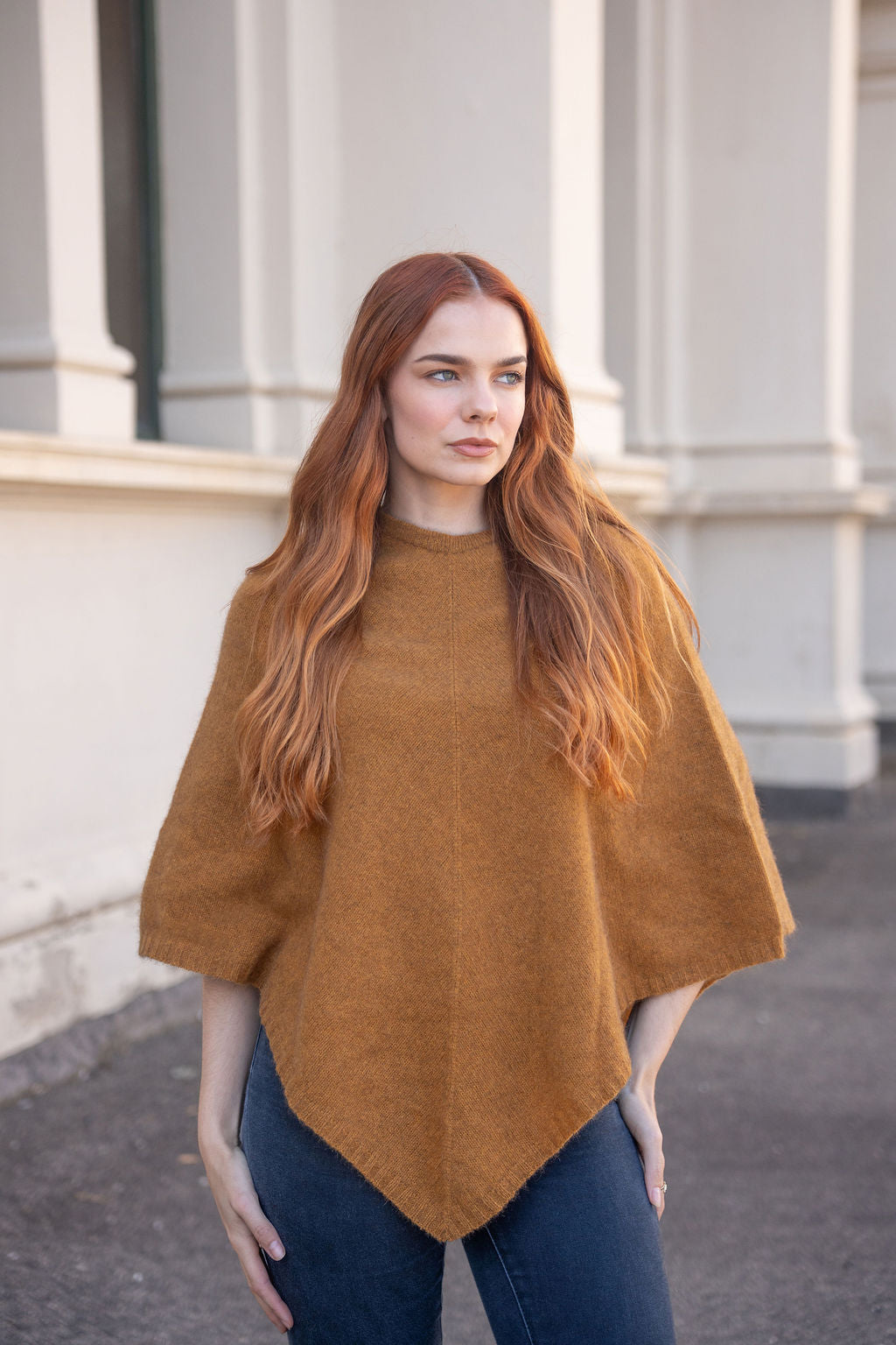 Possum/Merino Poncho - Gold