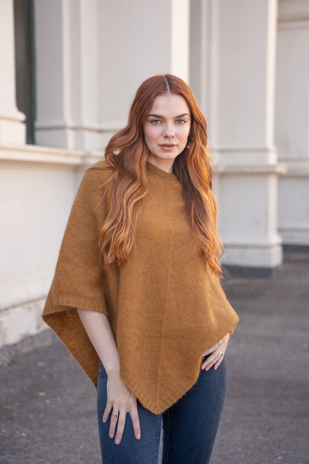 Possum/Merino Poncho - Gold
