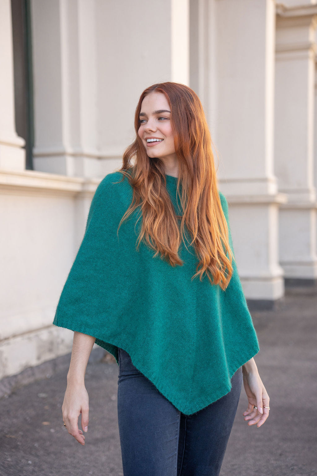 Possum/Merino Poncho - Emerald