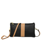 CANDICE LEATHER WALLET WITH SHOULDER STRAP - BLACK/TAN