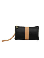 CANDICE LEATHER WALLET WITH SHOULDER STRAP - BLACK/TAN