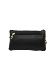 CANDICE LEATHER WALLET WITH SHOULDER STRAP - BLACK/TAN