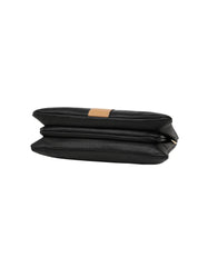 CANDICE LEATHER WALLET WITH SHOULDER STRAP - BLACK/TAN