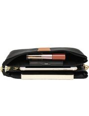 CANDICE LEATHER WALLET WITH SHOULDER STRAP - BLACK/TAN