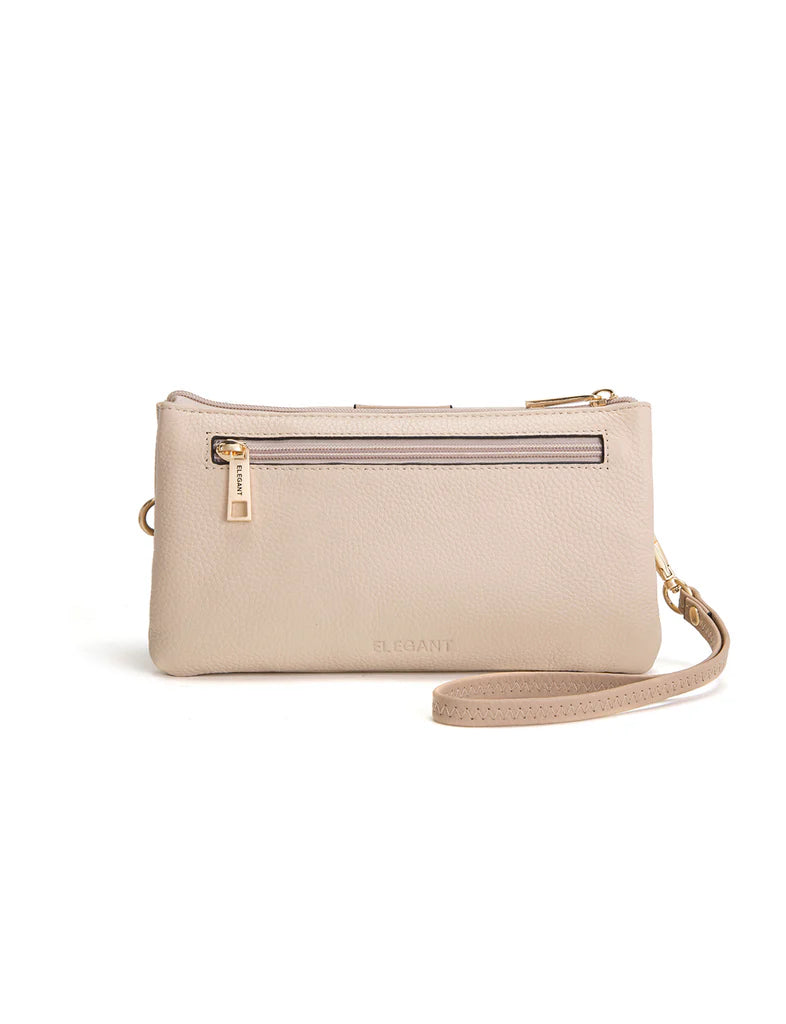 CANDICE LEATHER WALLET WITH SHOULDER STRAP - IVORY/PUTTY