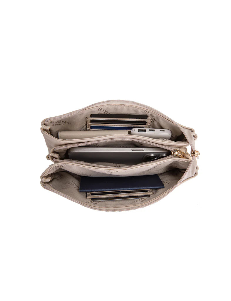 CANDICE LEATHER WALLET WITH SHOULDER STRAP - IVORY/PUTTY