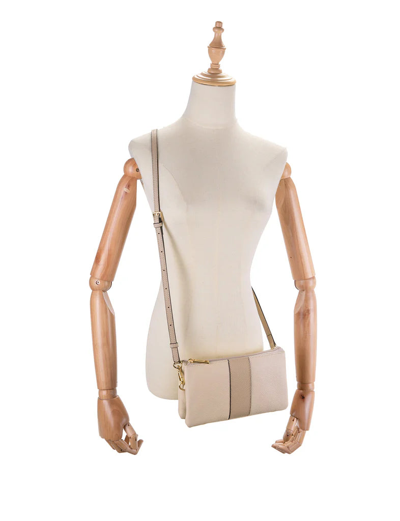 CANDICE LEATHER WALLET WITH SHOULDER STRAP - IVORY/PUTTY
