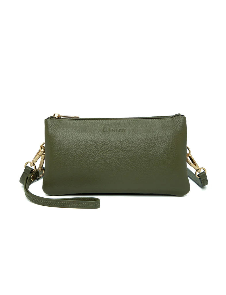 CANDICE LEATHER WALLET WITH SHOULDER STRAP - OLIVE