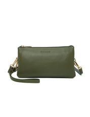 CANDICE LEATHER WALLET WITH SHOULDER STRAP - OLIVE