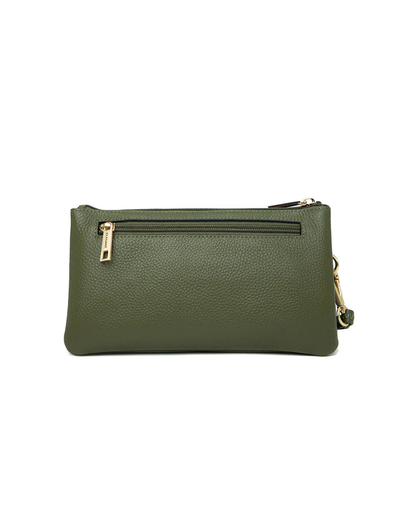 CANDICE LEATHER WALLET WITH SHOULDER STRAP - OLIVE