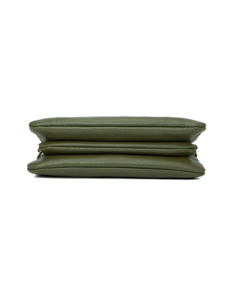 CANDICE LEATHER WALLET WITH SHOULDER STRAP - OLIVE