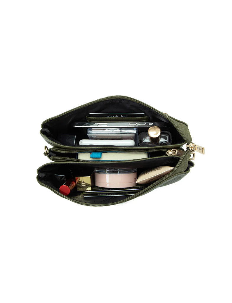 CANDICE LEATHER WALLET WITH SHOULDER STRAP - OLIVE