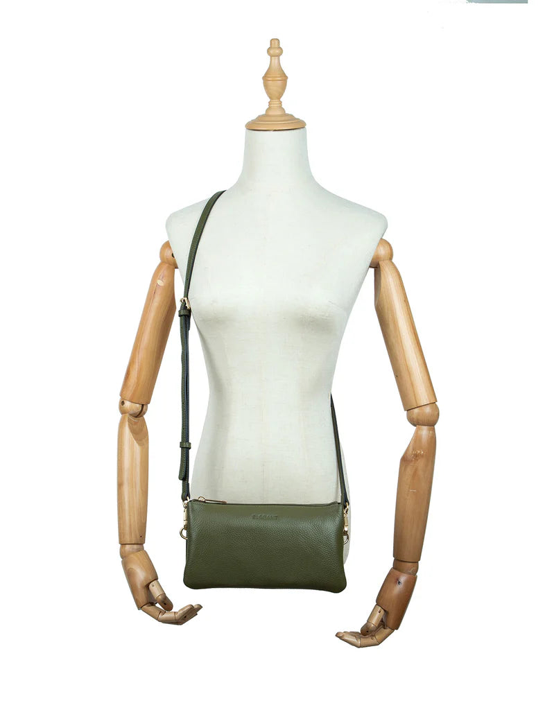 CANDICE LEATHER WALLET WITH SHOULDER STRAP - OLIVE
