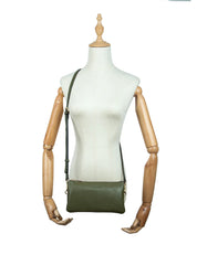CANDICE LEATHER WALLET WITH SHOULDER STRAP - OLIVE