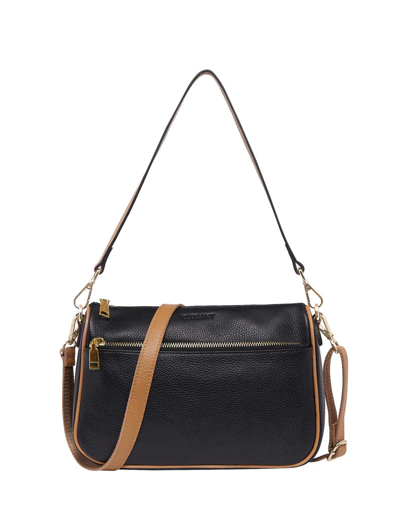 ANTONELLA LEATHER XBODY BAG - BLACK/TAN