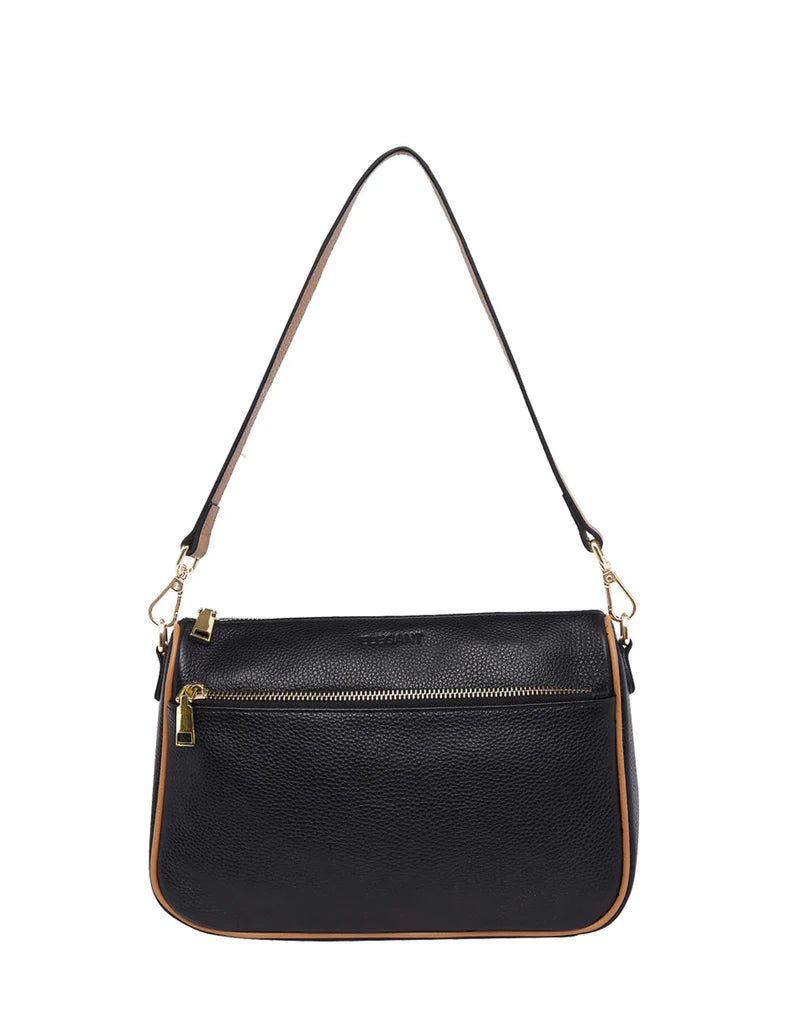 ANTONELLA LEATHER XBODY BAG - BLACK/TAN