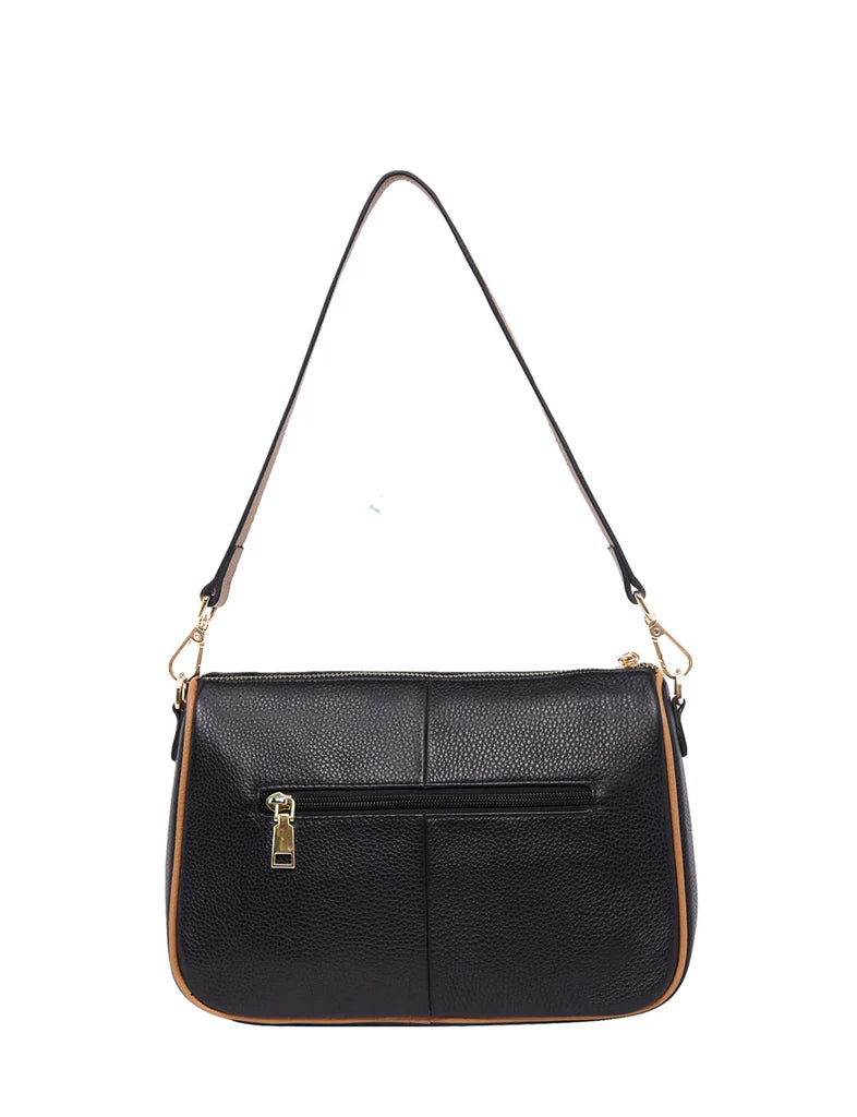 ANTONELLA LEATHER XBODY BAG - BLACK/TAN