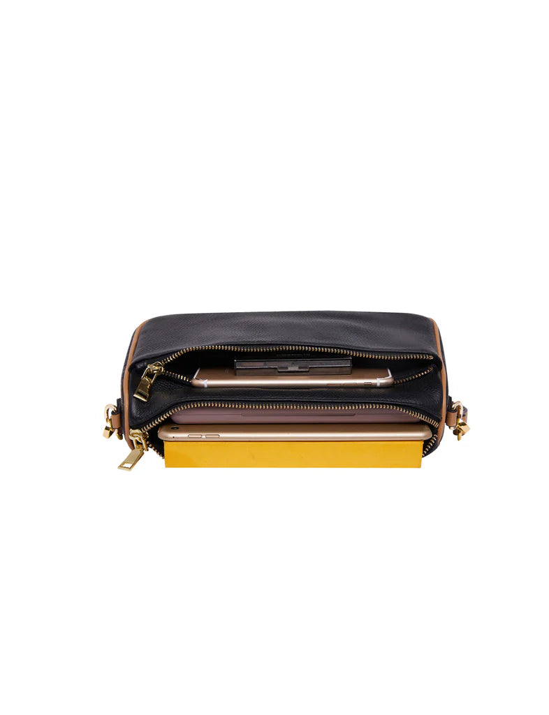ANTONELLA LEATHER XBODY BAG - BLACK/TAN