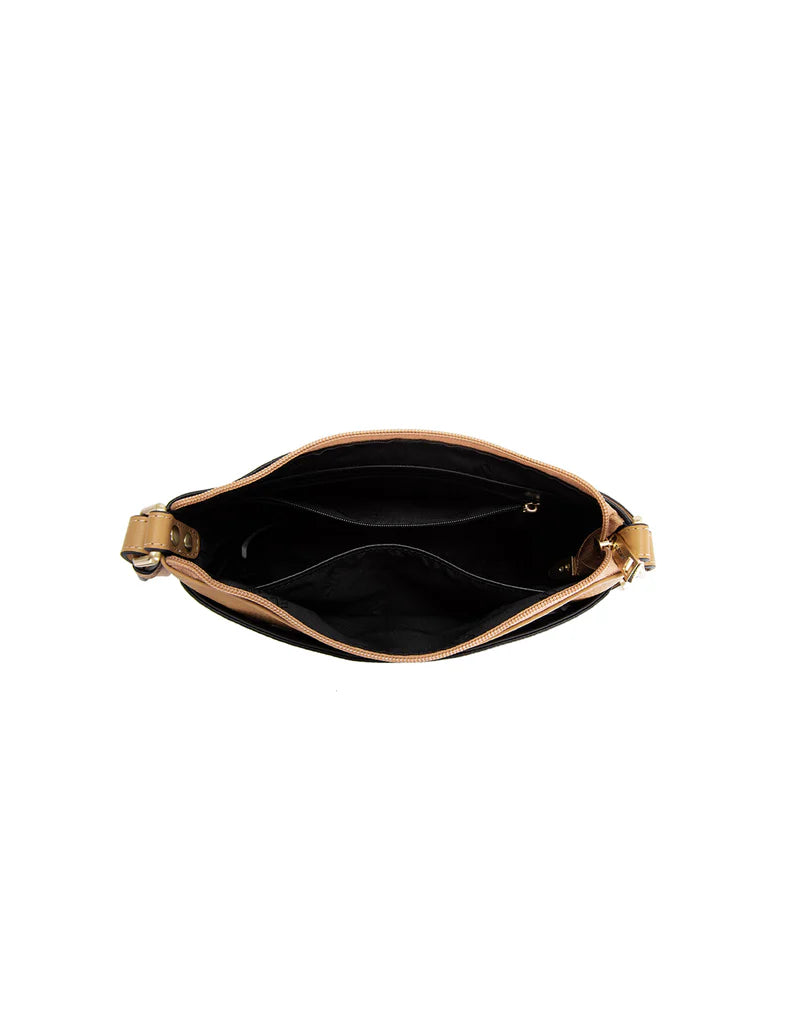 FRANCIS LEATHER XBODY BAG WITH RFID COMPARTMENT - BLACK/TAN