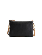 CLEO TRIPLE COMPARTMENT LEATHER XBODY BAG - BLACK/TAN