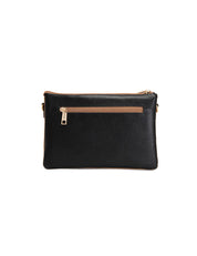 CLEO TRIPLE COMPARTMENT LEATHER XBODY BAG - BLACK/TAN