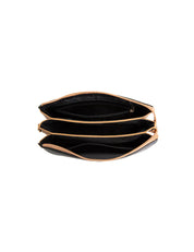 CLEO TRIPLE COMPARTMENT LEATHER XBODY BAG - BLACK/TAN