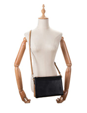 CLEO TRIPLE COMPARTMENT LEATHER XBODY BAG - BLACK/TAN