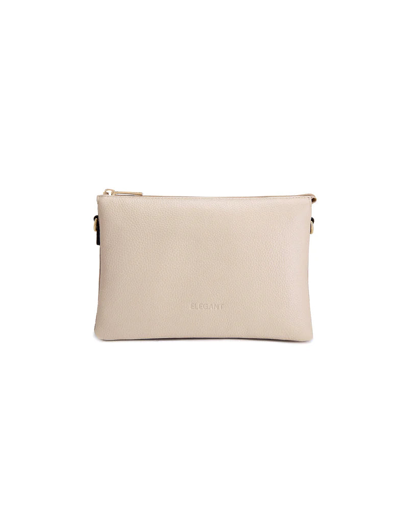 CLEO TRIPLE COMPARTMENT LEATHER X-BODY BAG - IVORY/PUTTY