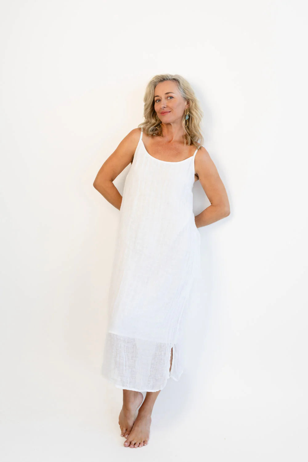 Luxe Linen Midi Dress - Off White