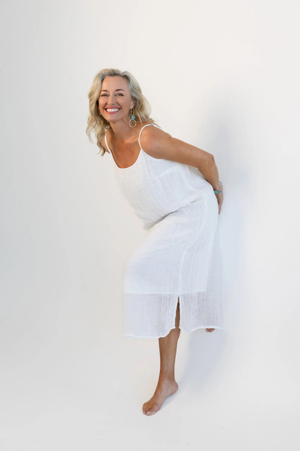 Luxe Linen Midi Dress - Off White
