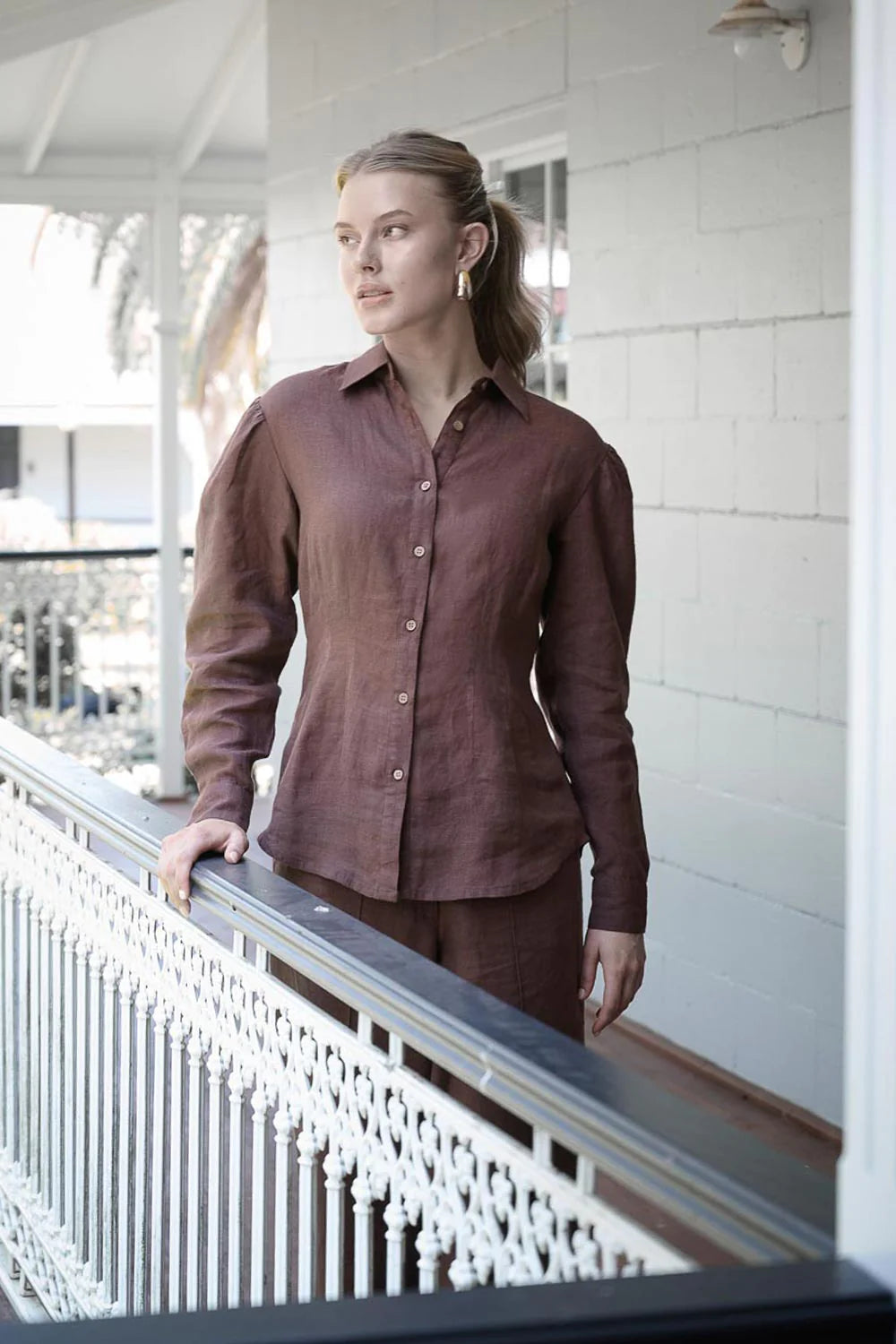 Copenhagen Linen Blouse - Chocolate