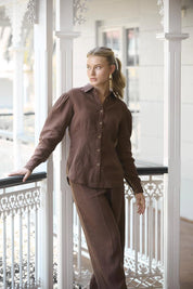 Copenhagen Linen Blouse - Chocolate
