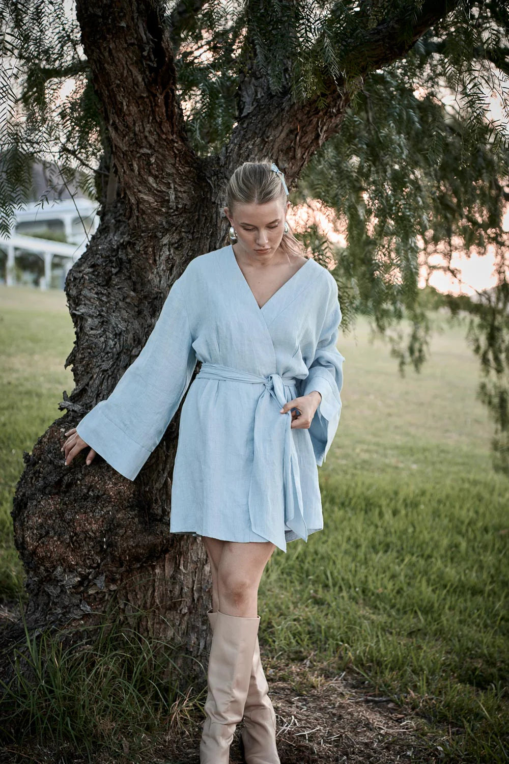 Frida Linen Dress - Soft Blue