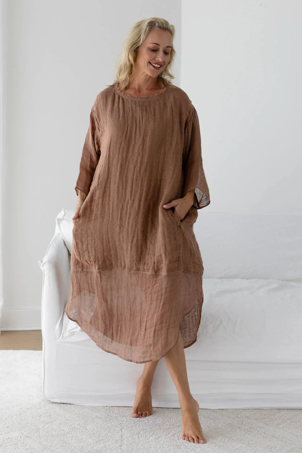 Luxe Malle Linen Dress - Clay
