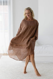 Luxe Malle Linen Dress - Clay