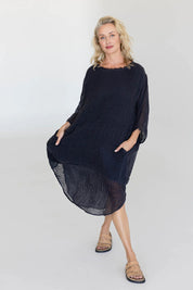 Luxe Malle Linen Dress - Midnight Blue